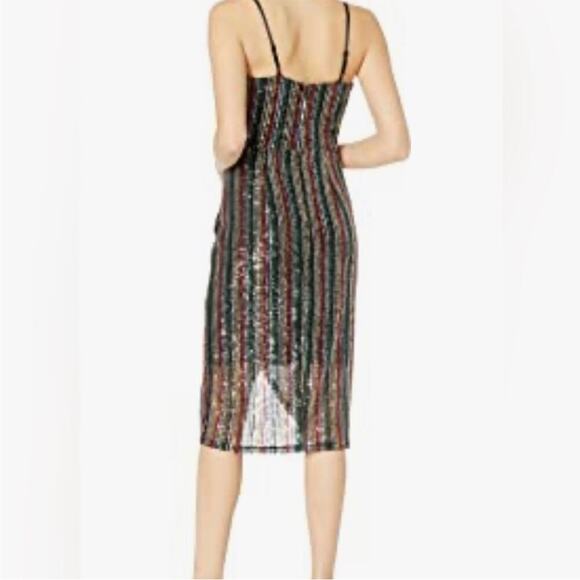 |Betsey Johnson| Rainbow Black Sequins Asymmetrical Midi Dress NWT Size 12 - Picture 2 of 6